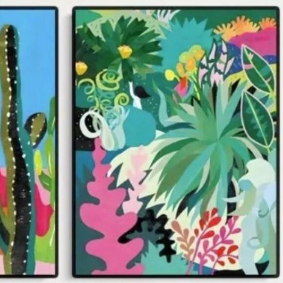 Vibrant Triptych 3 Canvas Prints Tropical Plants Flowers Cactus Jungle Botanical - Picture 4 of 4
